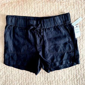 CASLON Black Cropped Linen Drawstring Shorts Size Small NWT